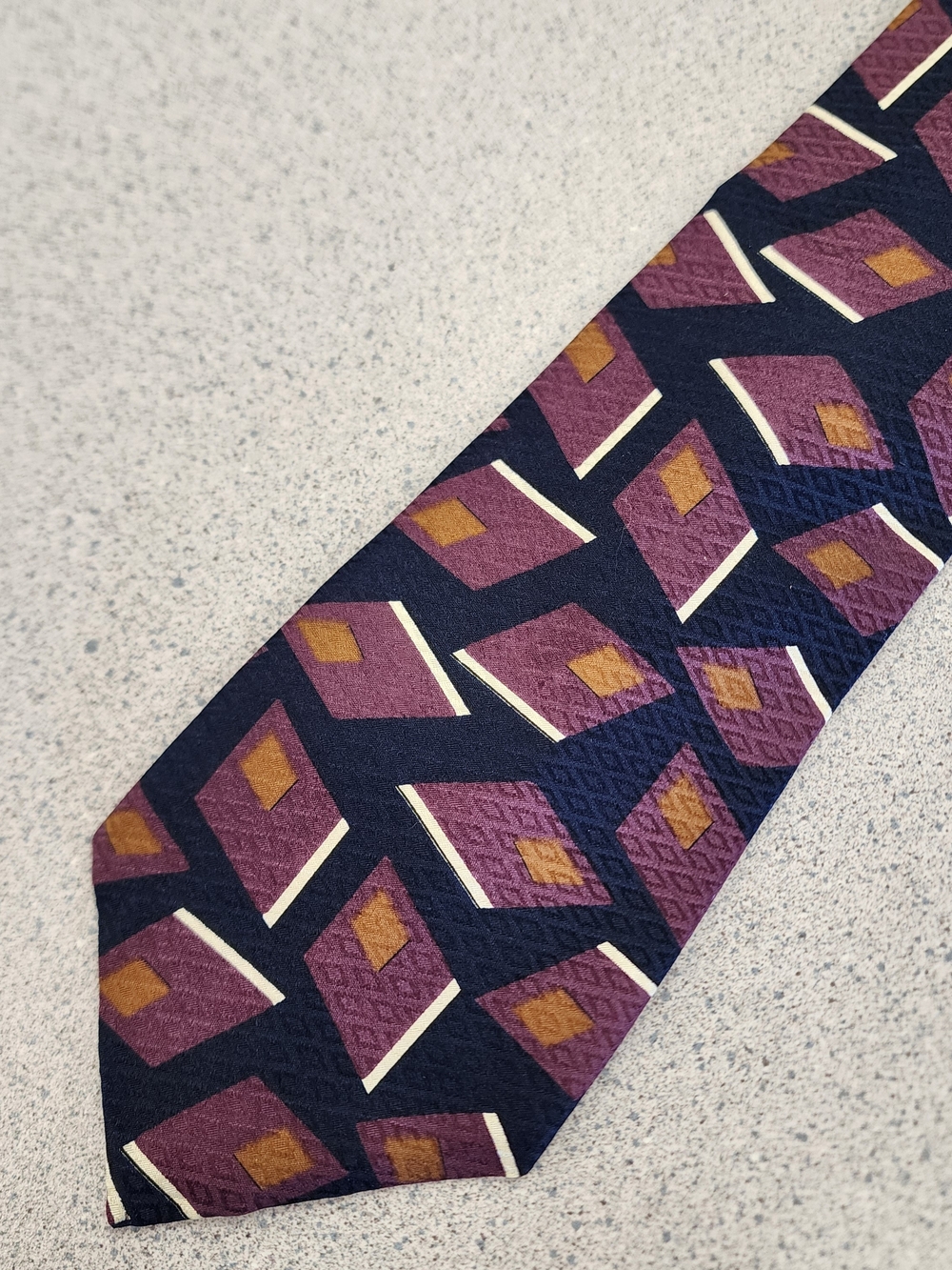 Oscar de la Renta Vintage Silk Tie Purple Geometric Diamond Couture